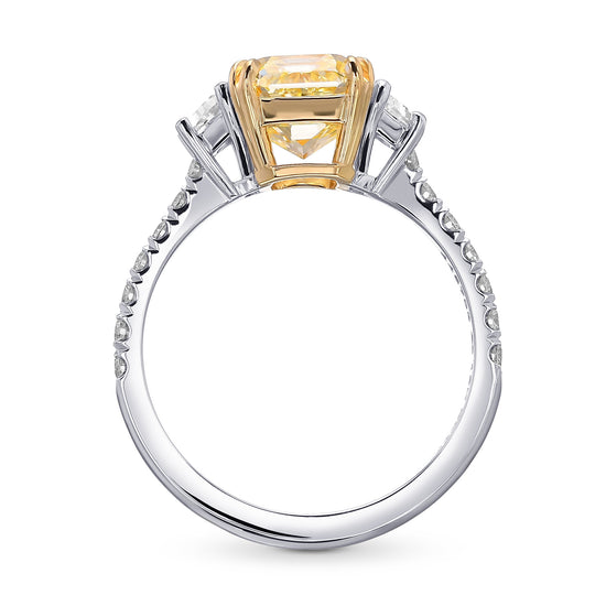 Fancy Yellow Radiant & Trapezoid Diamond Pave Side-Stone Ring 