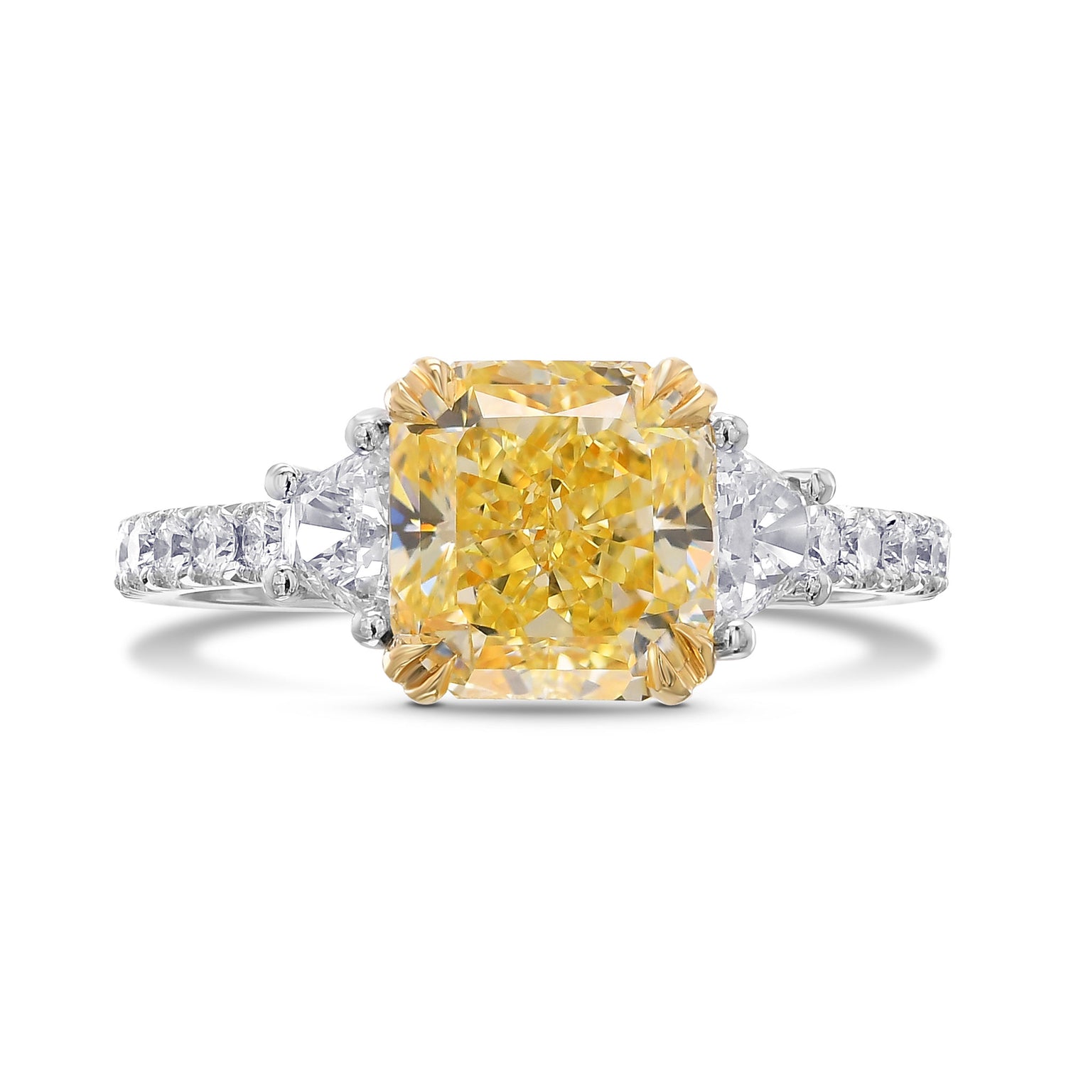 Fancy Yellow Radiant & Trapezoid Diamond Pave Side-Stone Ring 