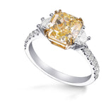 Fancy Yellow Radiant & Trapezoid Diamond Pave Side-Stone Ring 