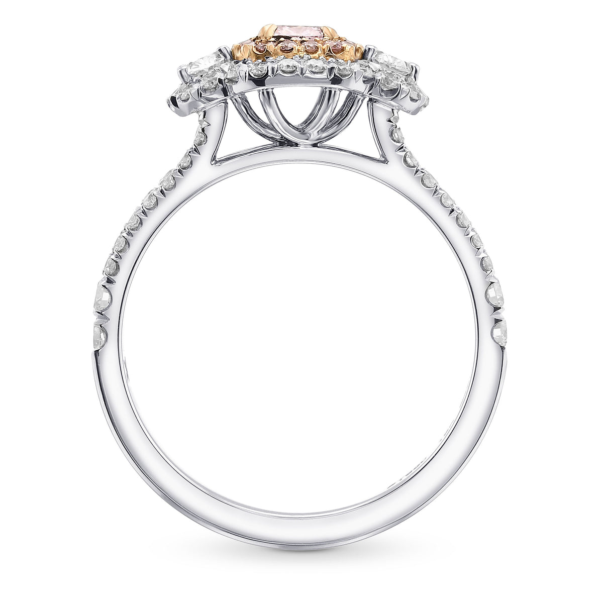 Fancy Intense Purplish Pink Cushion & Oval 3-stone Diamond Ring