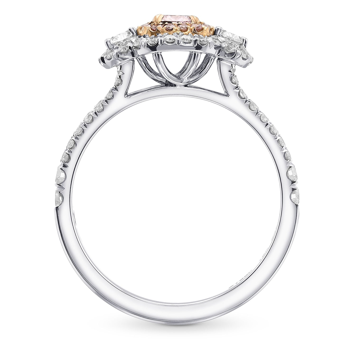 Fancy Intense Purplish Pink Cushion & Oval 3-stone Diamond Ring