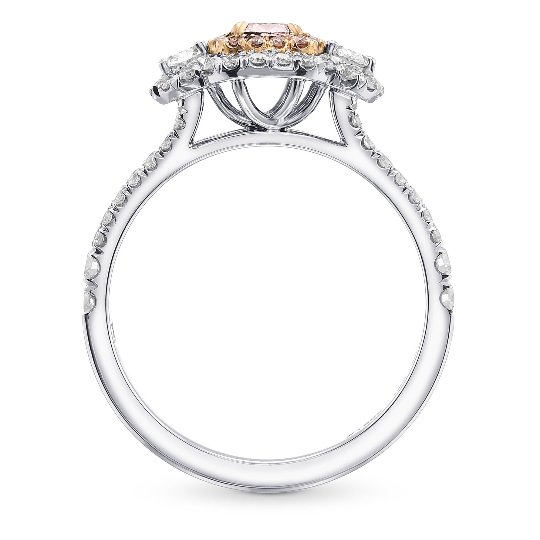 Fancy Intense Purplish Pink Cushion & Oval 3-stone Diamond Ring