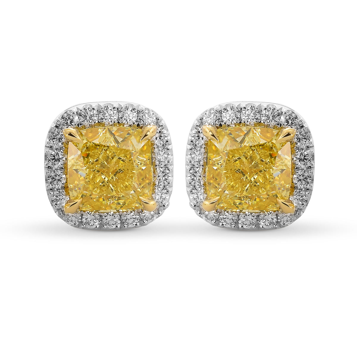 Fancy Intense Yellow Cushion Halo Diamond Earrings