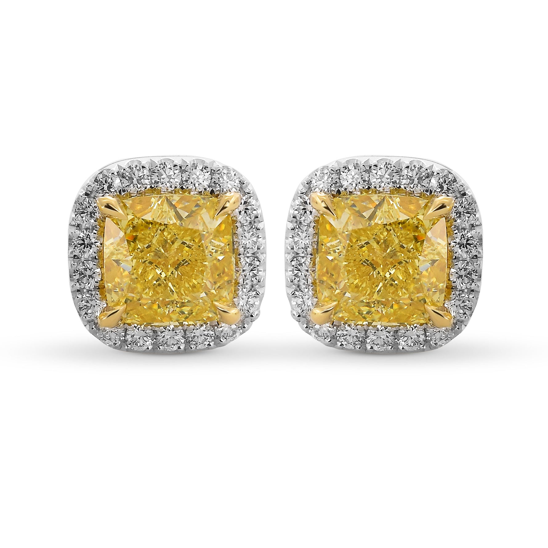 Fancy Intense Yellow Cushion Halo Diamond Earrings