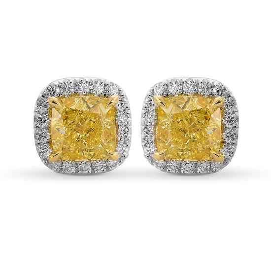 Fancy Intense Yellow Cushion Halo Diamond Earrings