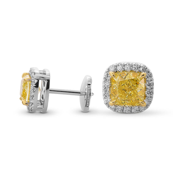 Fancy Intense Yellow Cushion Halo Diamond Earrings