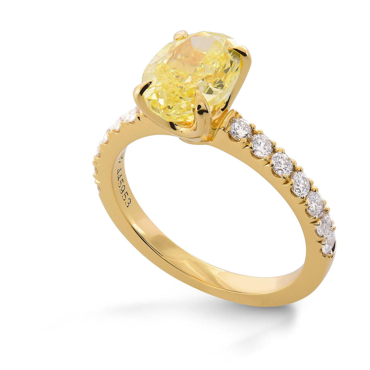 Fancy Intense Yellow Oval Side-stone Diamond Ring