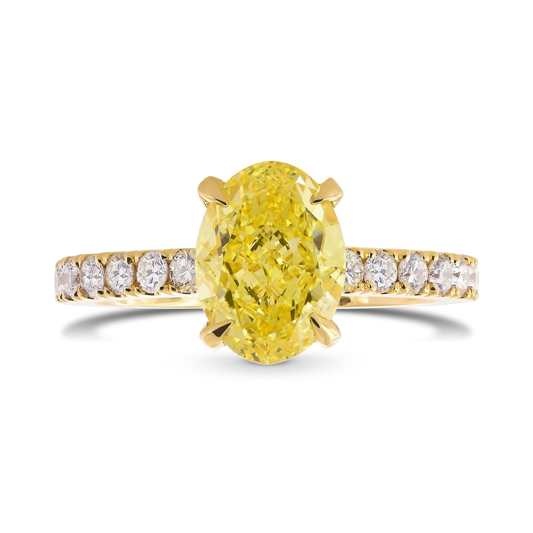 Fancy Intense Yellow Oval Side-stone Diamond Ring