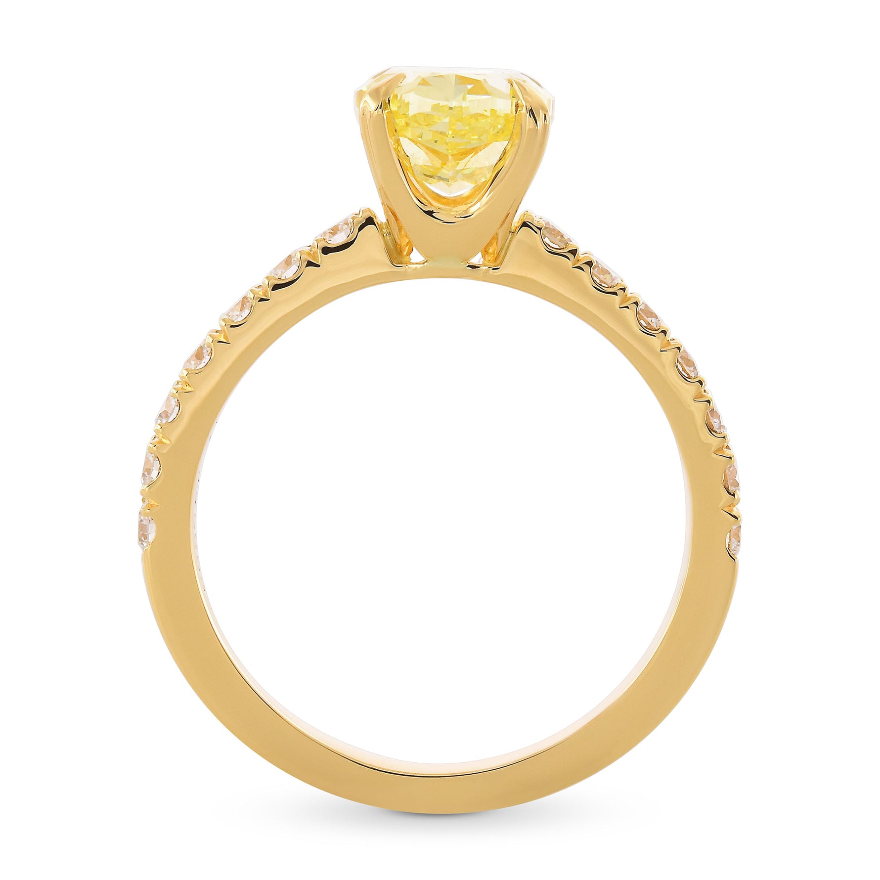 Fancy Intense Yellow Oval Side-stone Diamond Ring