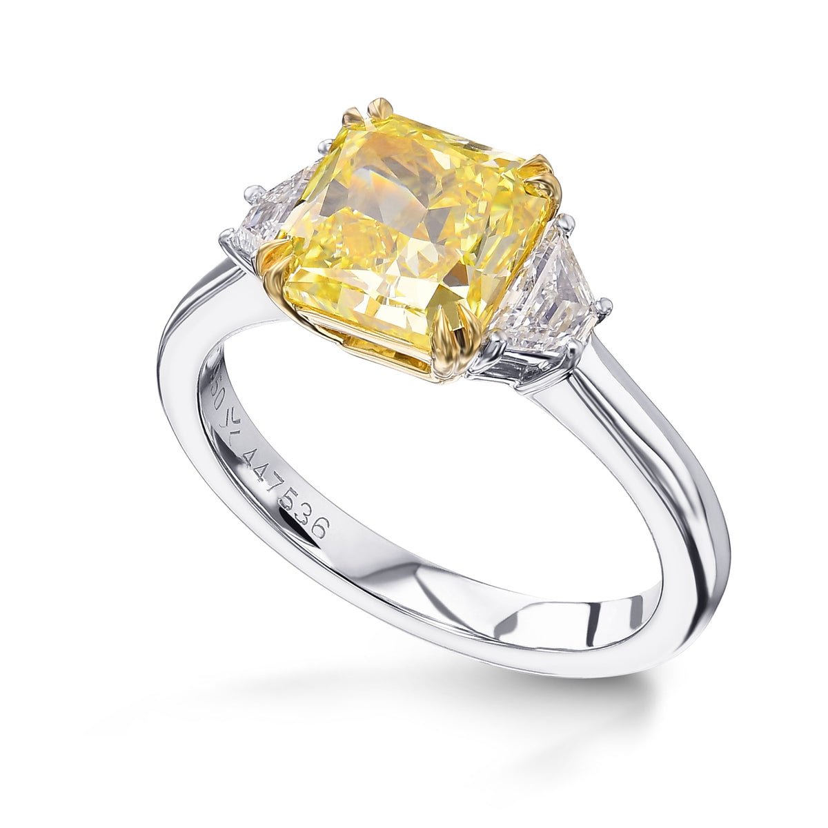 Fancy Intense Yellow Radiant & Trapezoid 3-stone Diamond Ring 