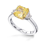 Fancy Intense Yellow Radiant & Trapezoid 3-stone Diamond Ring 