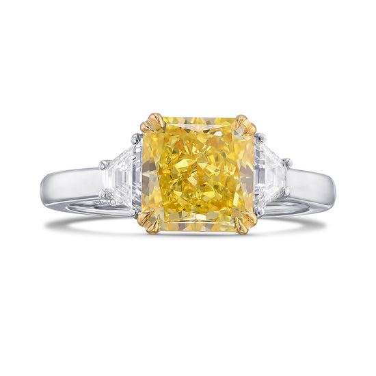 Fancy Intense Yellow Radiant & Trapezoid 3-stone Diamond Ring 