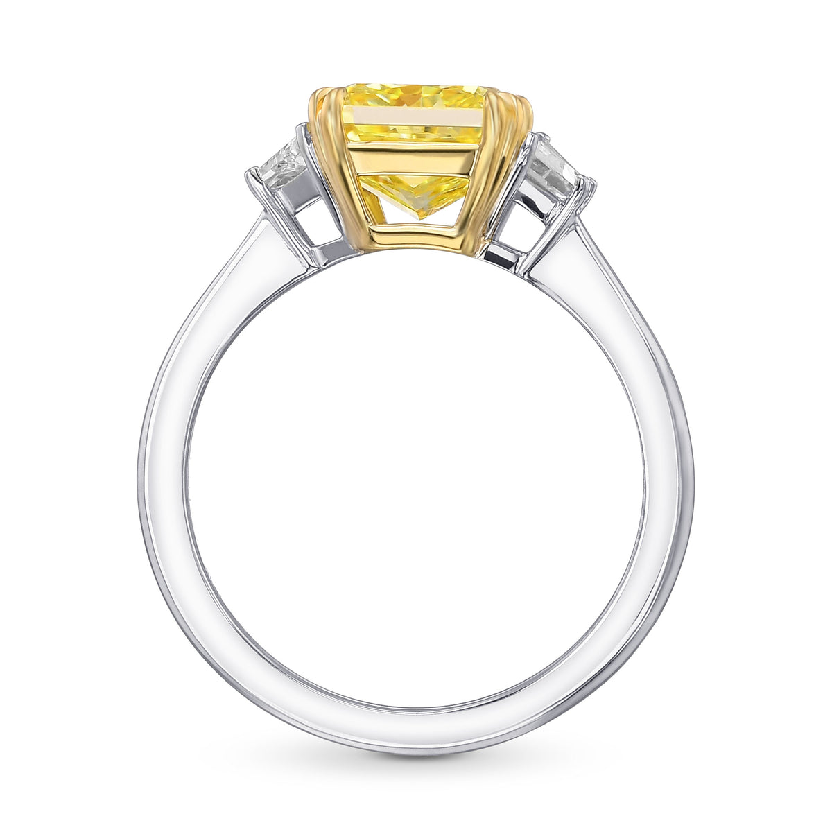 Fancy Intense Yellow Radiant & Trapezoid 3-stone Diamond Ring 