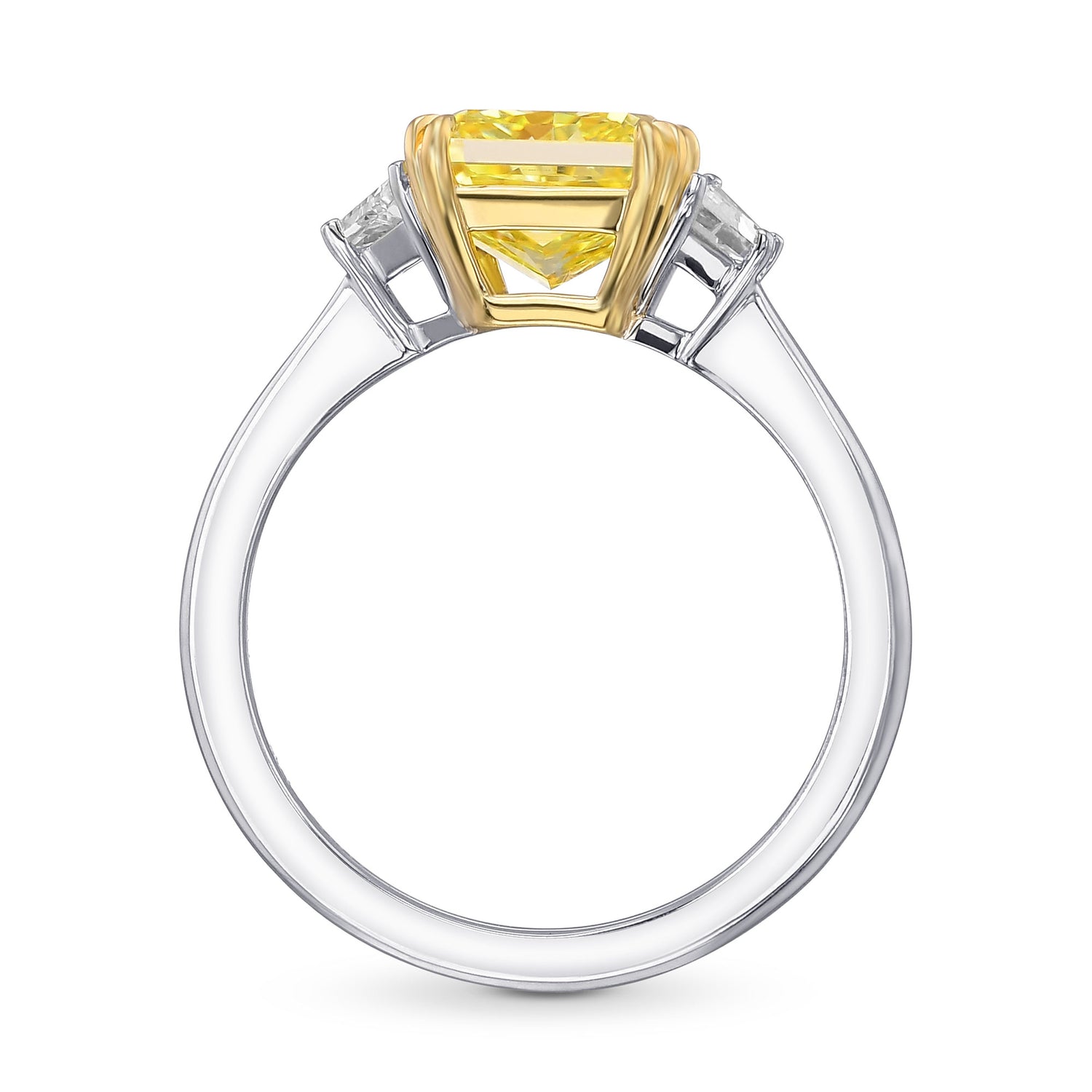 Fancy Intense Yellow Radiant & Trapezoid 3-stone Diamond Ring 