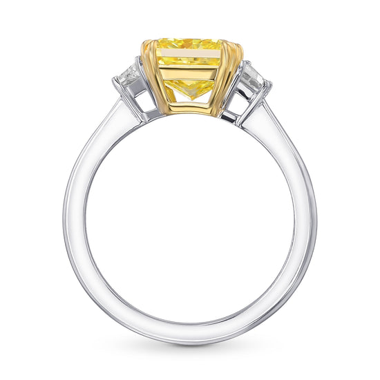 Fancy Intense Yellow Radiant & Trapezoid 3-stone Diamond Ring 