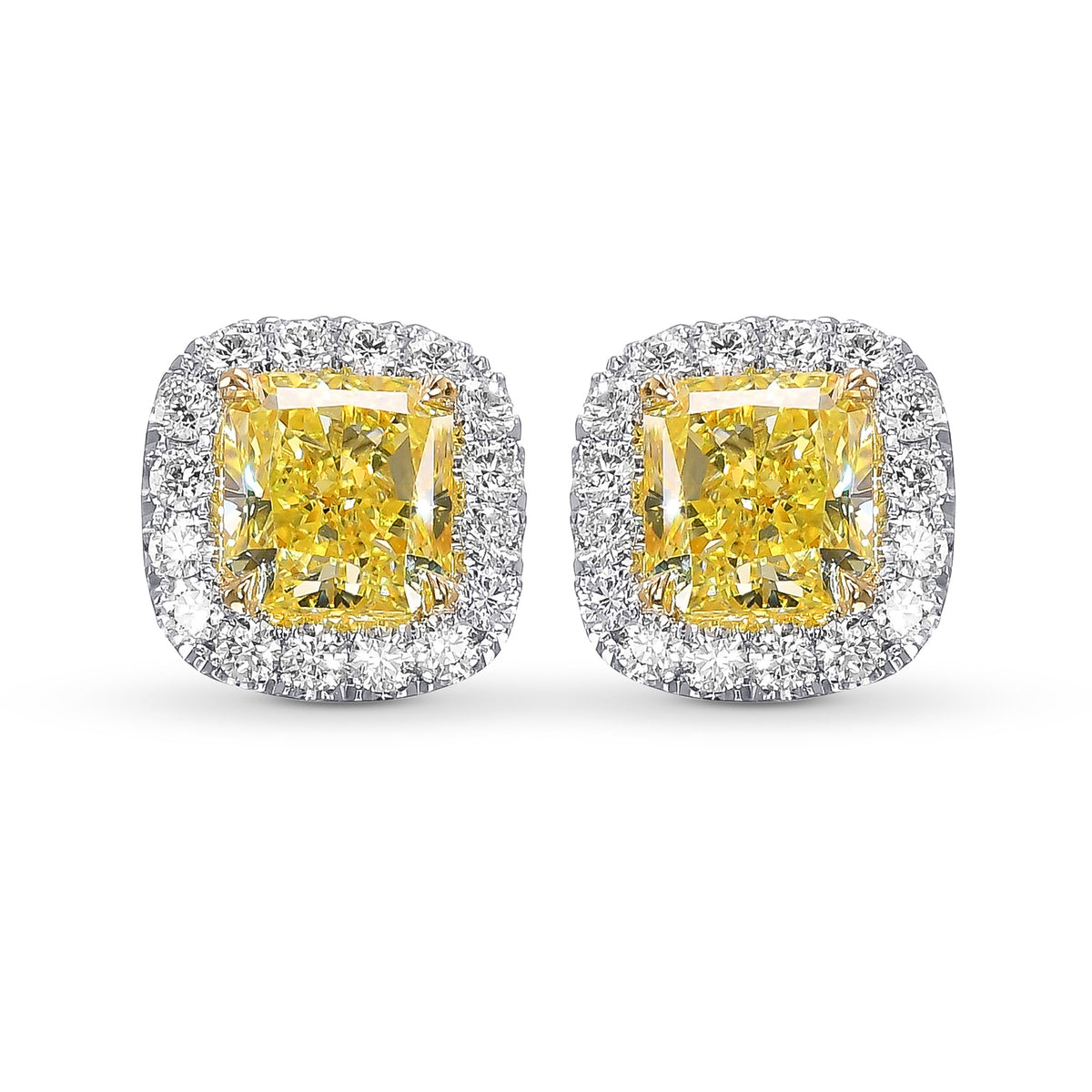Fancy Yellow Radiant Halo Diamond Earrings