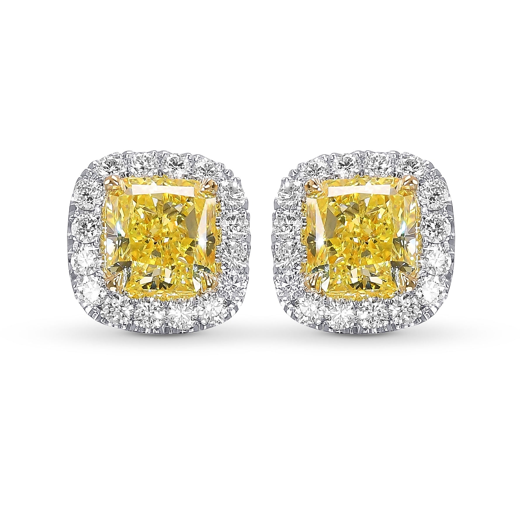 Fancy Yellow Radiant Halo Diamond Earrings