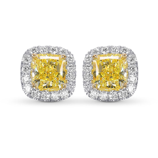 Fancy Yellow Radiant Halo Diamond Earrings