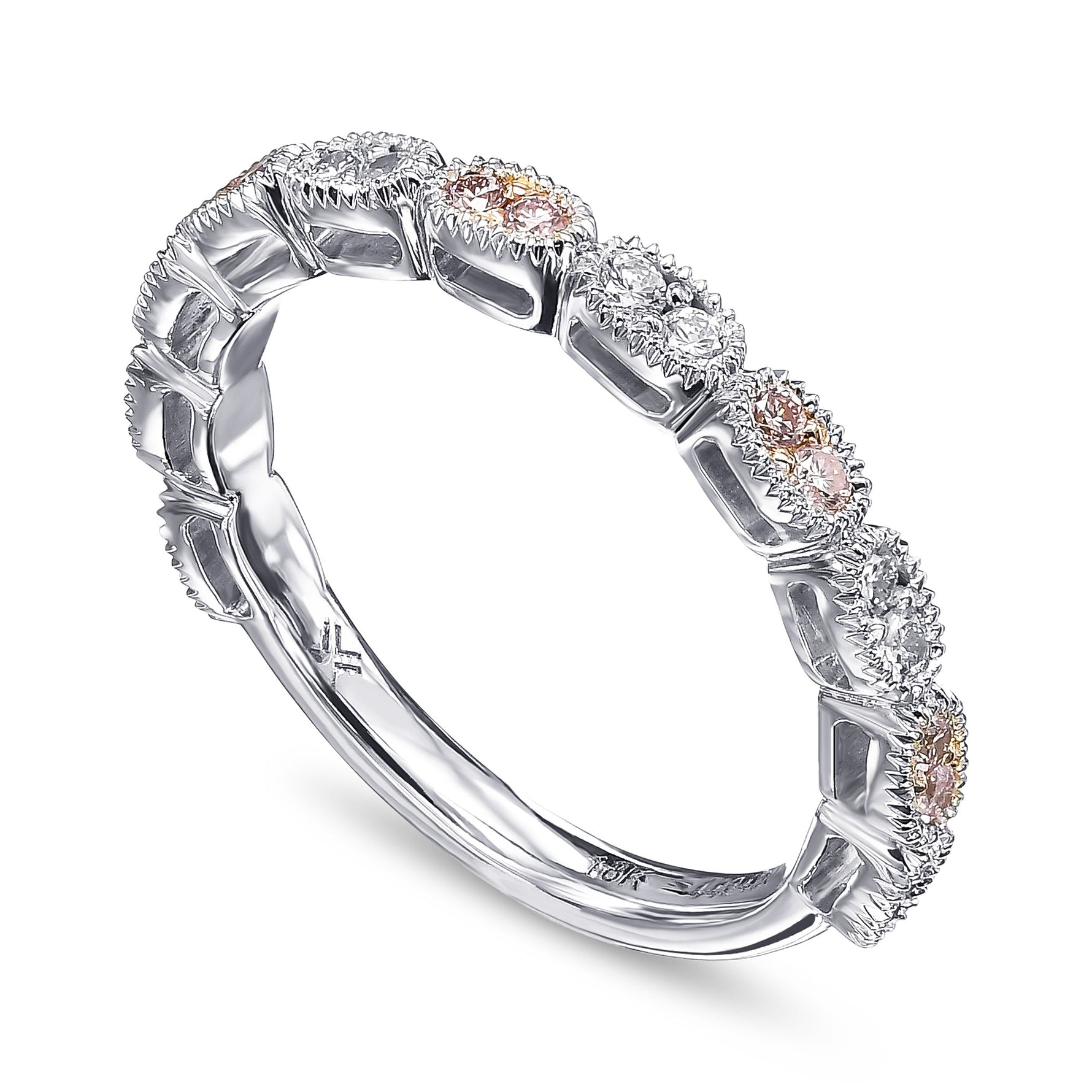 Fancy Light Pink & Colorless Round Brilliant Diamond Band