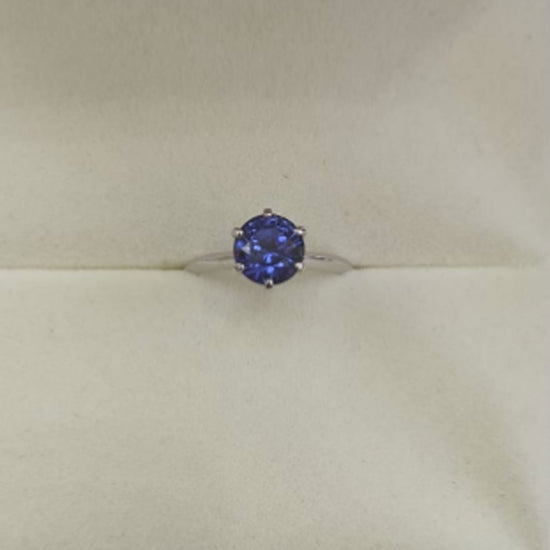 Round Blue Sapphire Solitaire Diamond Ring