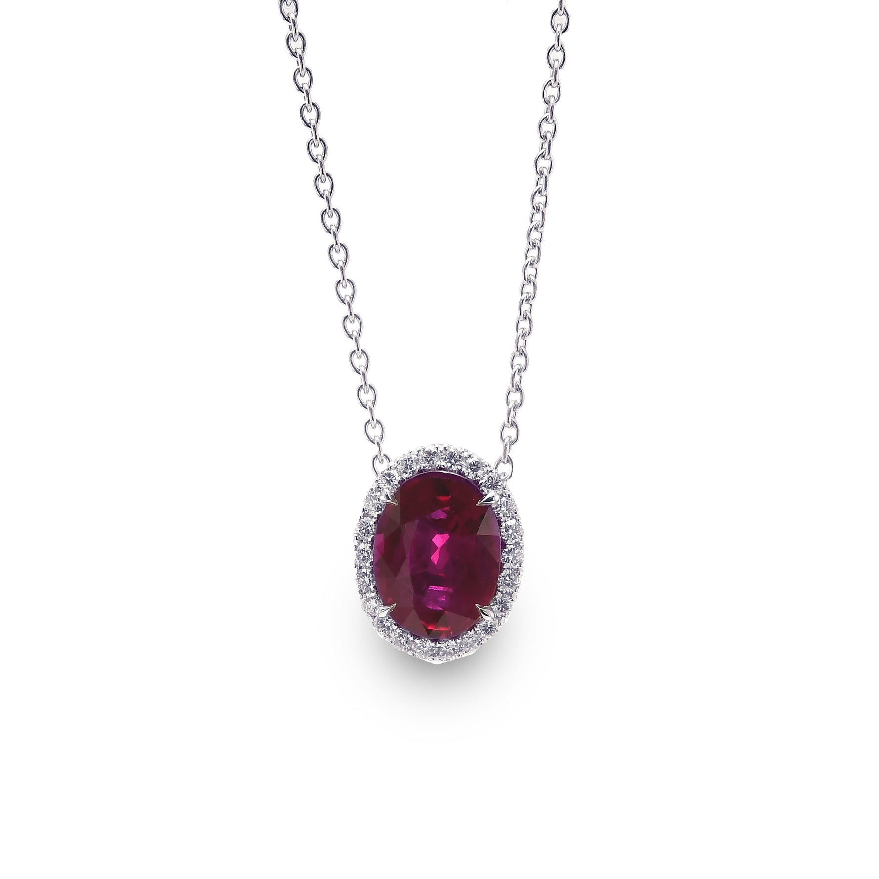 Oval Ruby and Diamond Halo Pendant