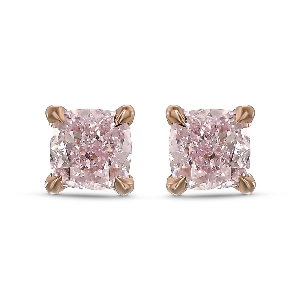 Light Pink Cushion Stud Diamond Earrings