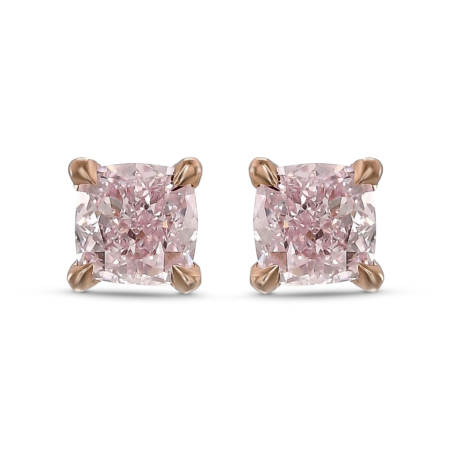 Light Pink Cushion Stud Diamond Earrings