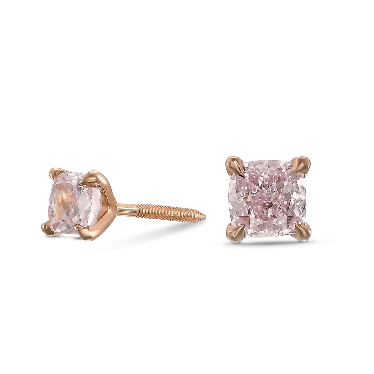 Light Pink Cushion Stud Diamond Earrings