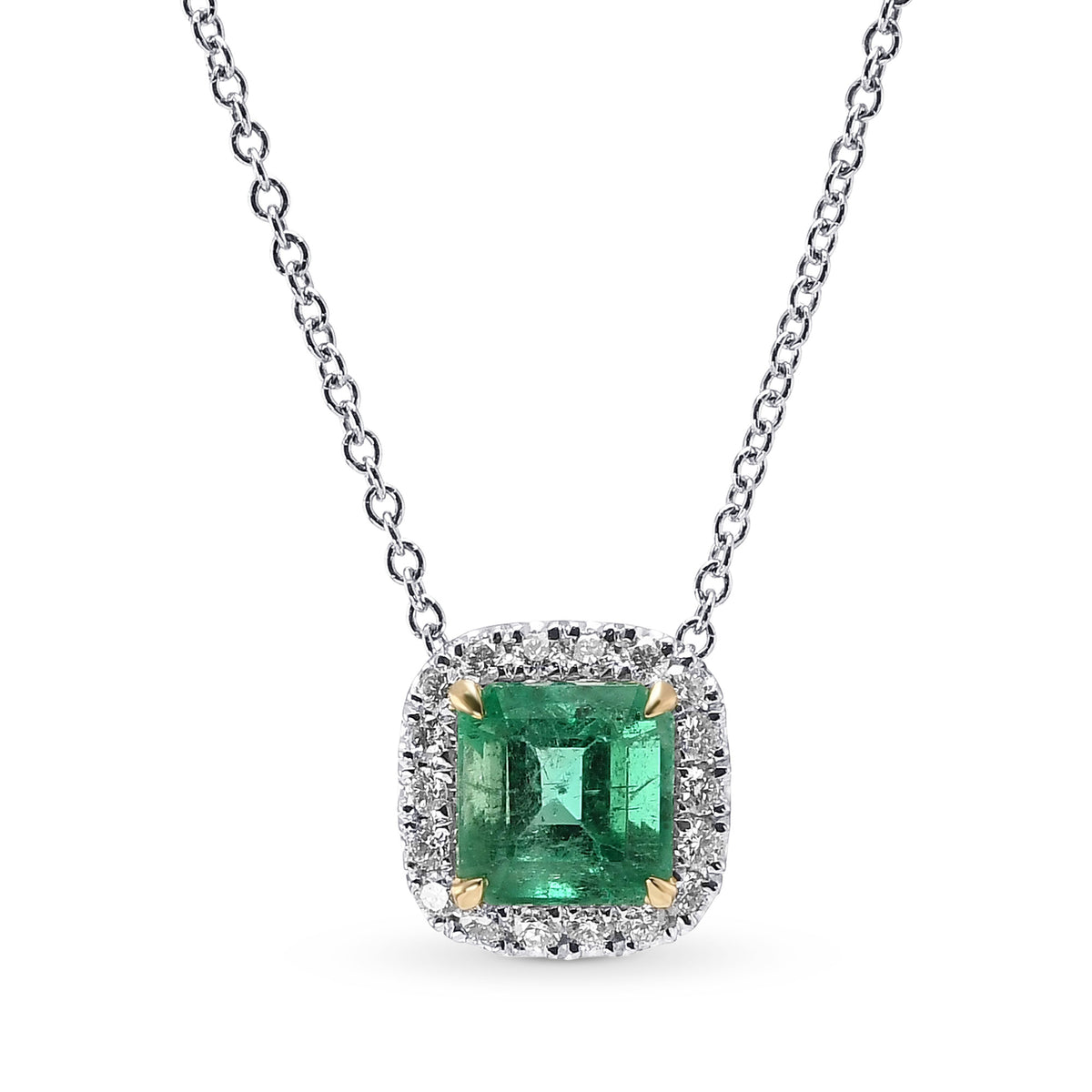Colombian Emerald and Diamond Halo Pendant