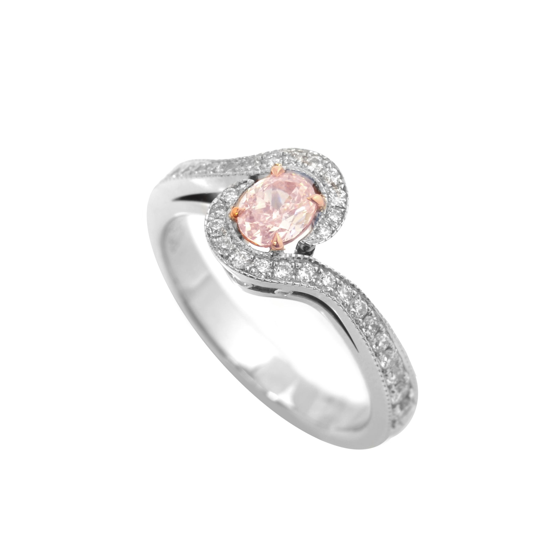 Light Pink Oval Diamond Cross-Over Ring
