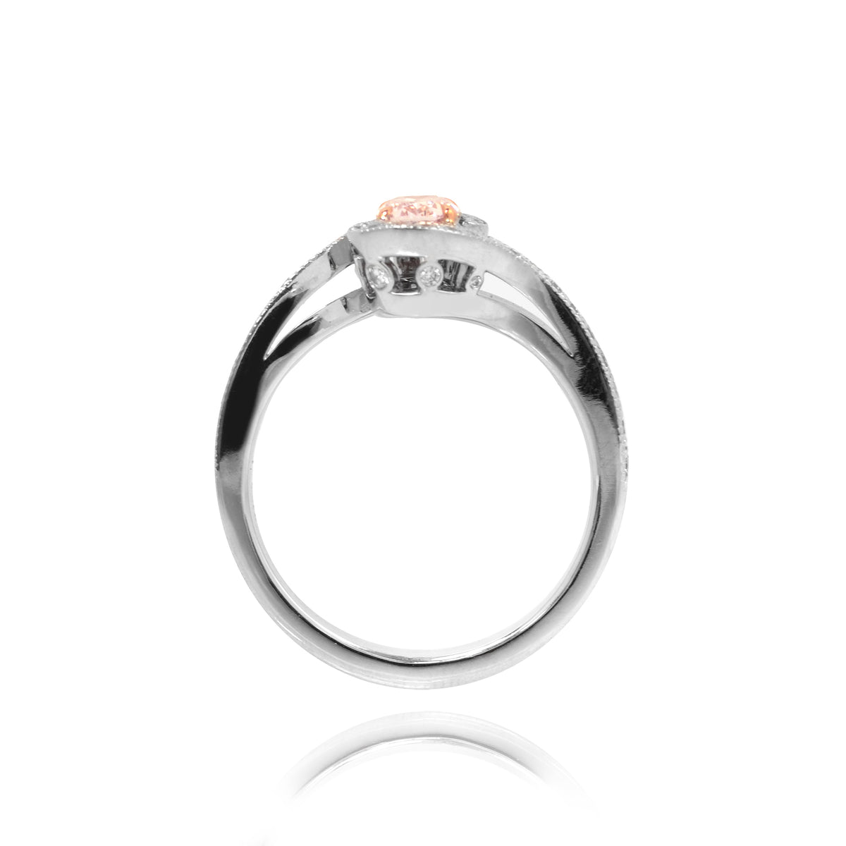 Light Pink Oval Diamond Cross-Over Ring