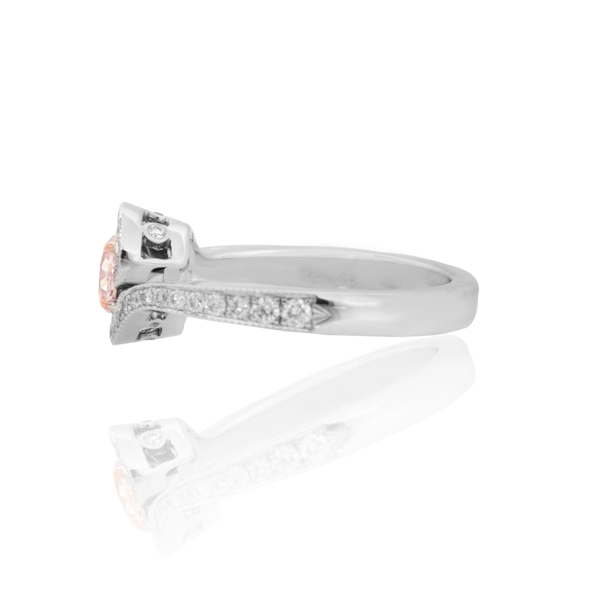 Light Pink Oval Diamond Cross-Over Ring