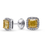 Fancy Intense Yellow Cushion Diamond Halo Earrings