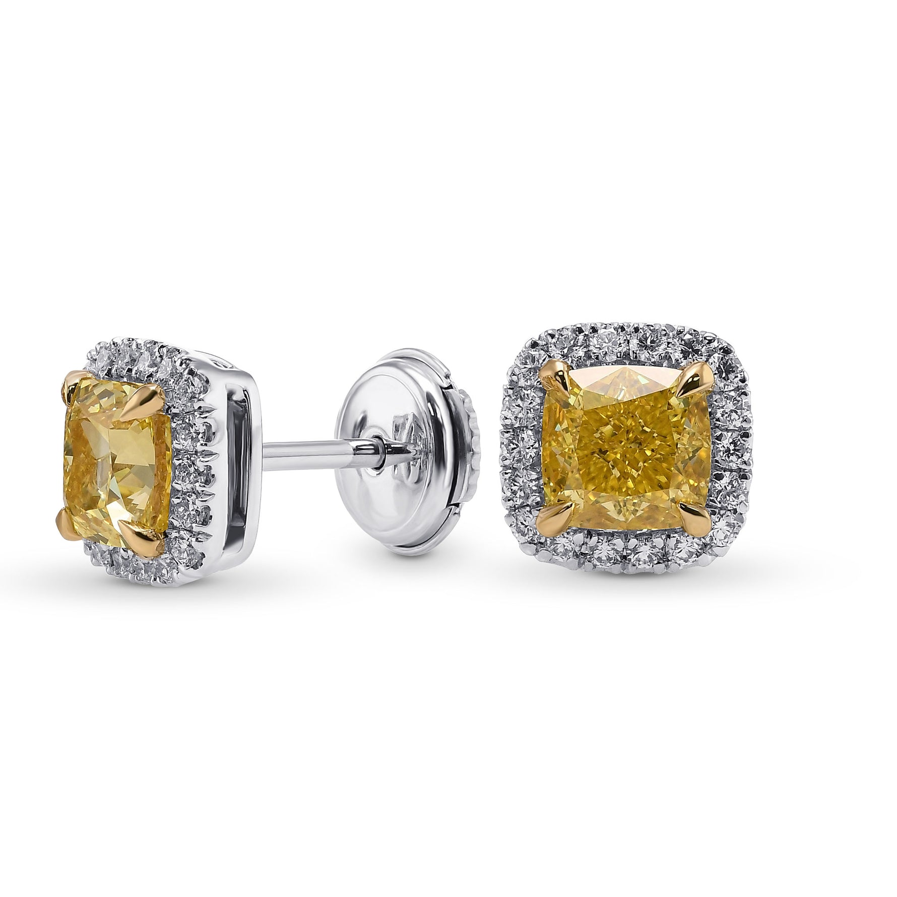 Fancy Intense Yellow Cushion Diamond Halo Earrings