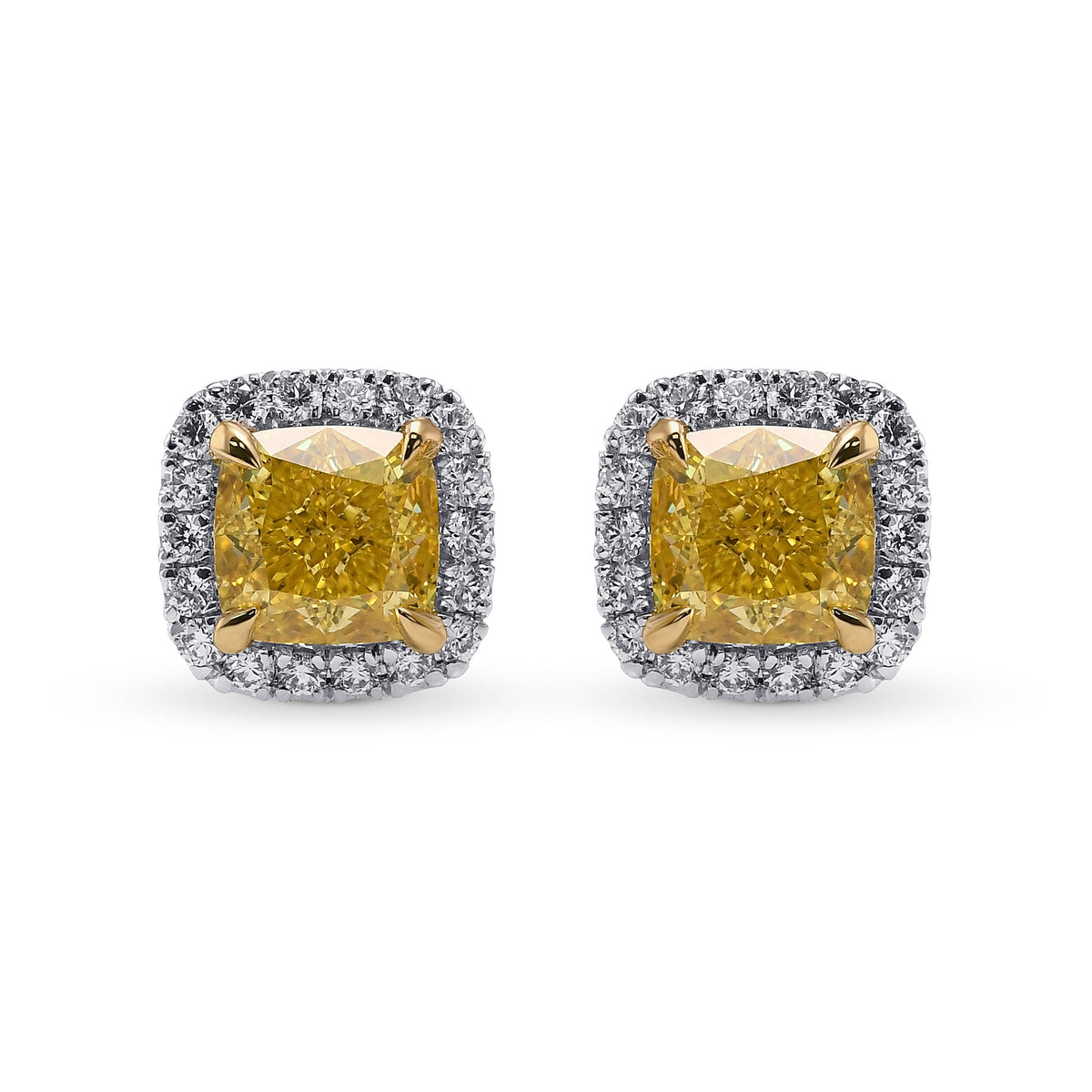 Fancy Intense Yellow Cushion Diamond Halo Earrings
