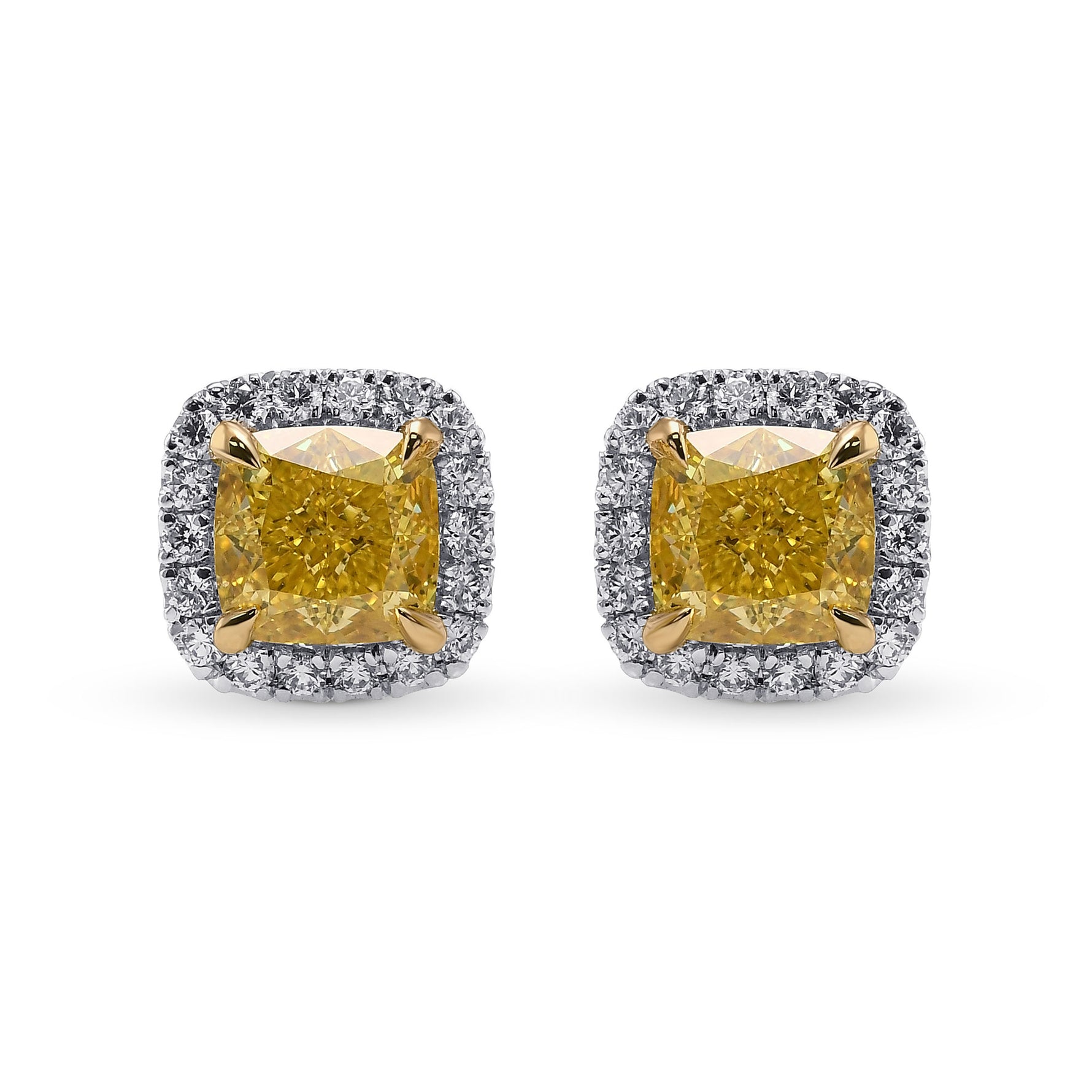Fancy Intense Yellow Cushion Diamond Halo Earrings