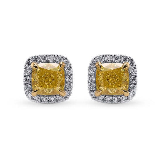 Fancy Intense Yellow Cushion Diamond Halo Earrings