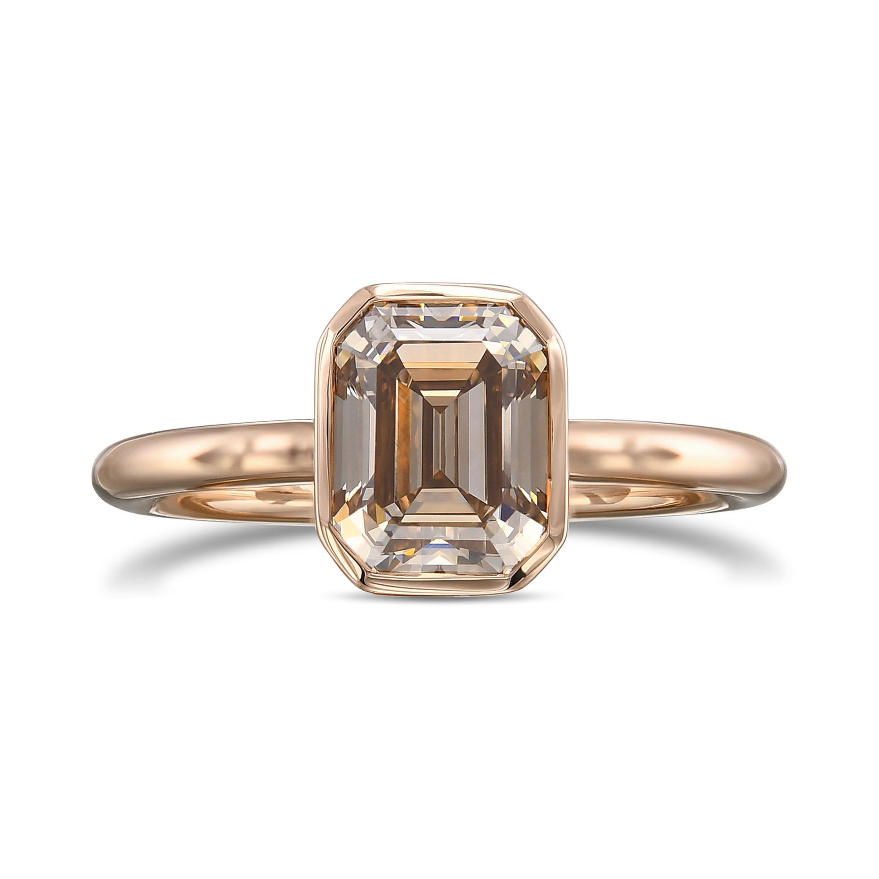 Fancy Yellowish Brown Emerald Shape Solitaire Diamond Ring