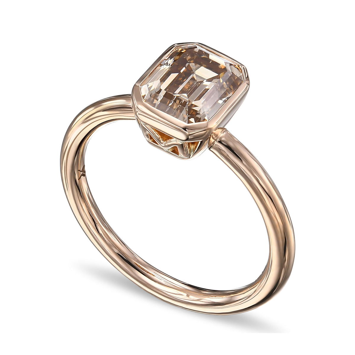 Fancy Yellowish Brown Emerald Shape Solitaire Diamond Ring