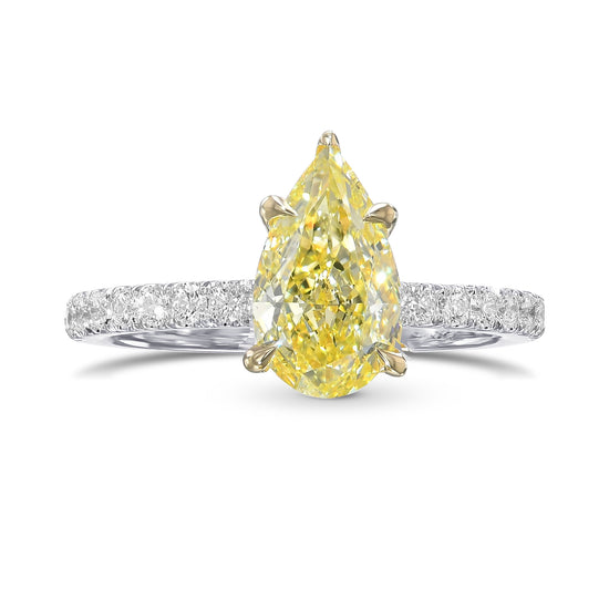 Fancy Yellow Pear Side Stone Diamond Ring