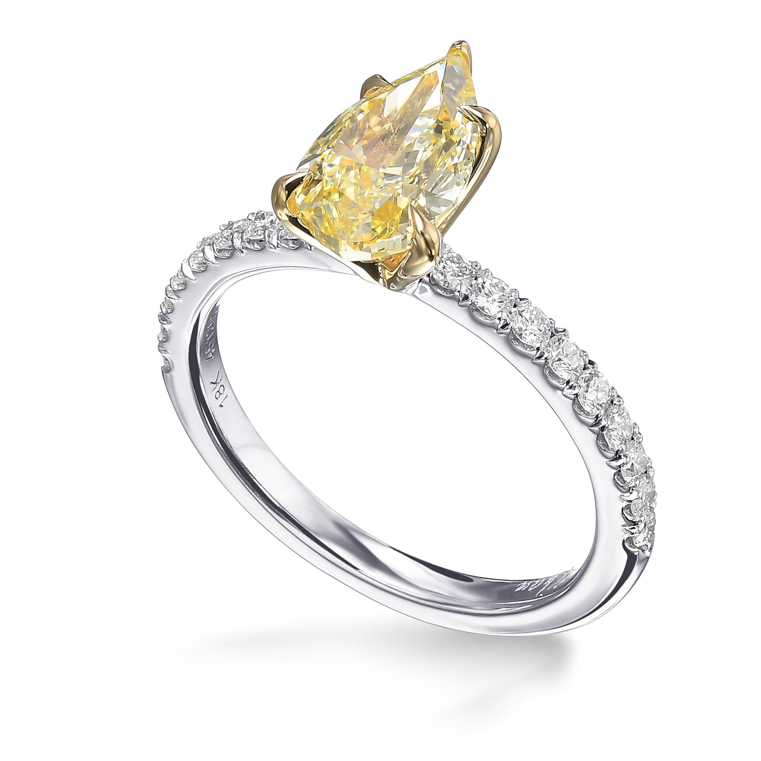 Fancy Yellow Pear Side Stone Diamond Ring