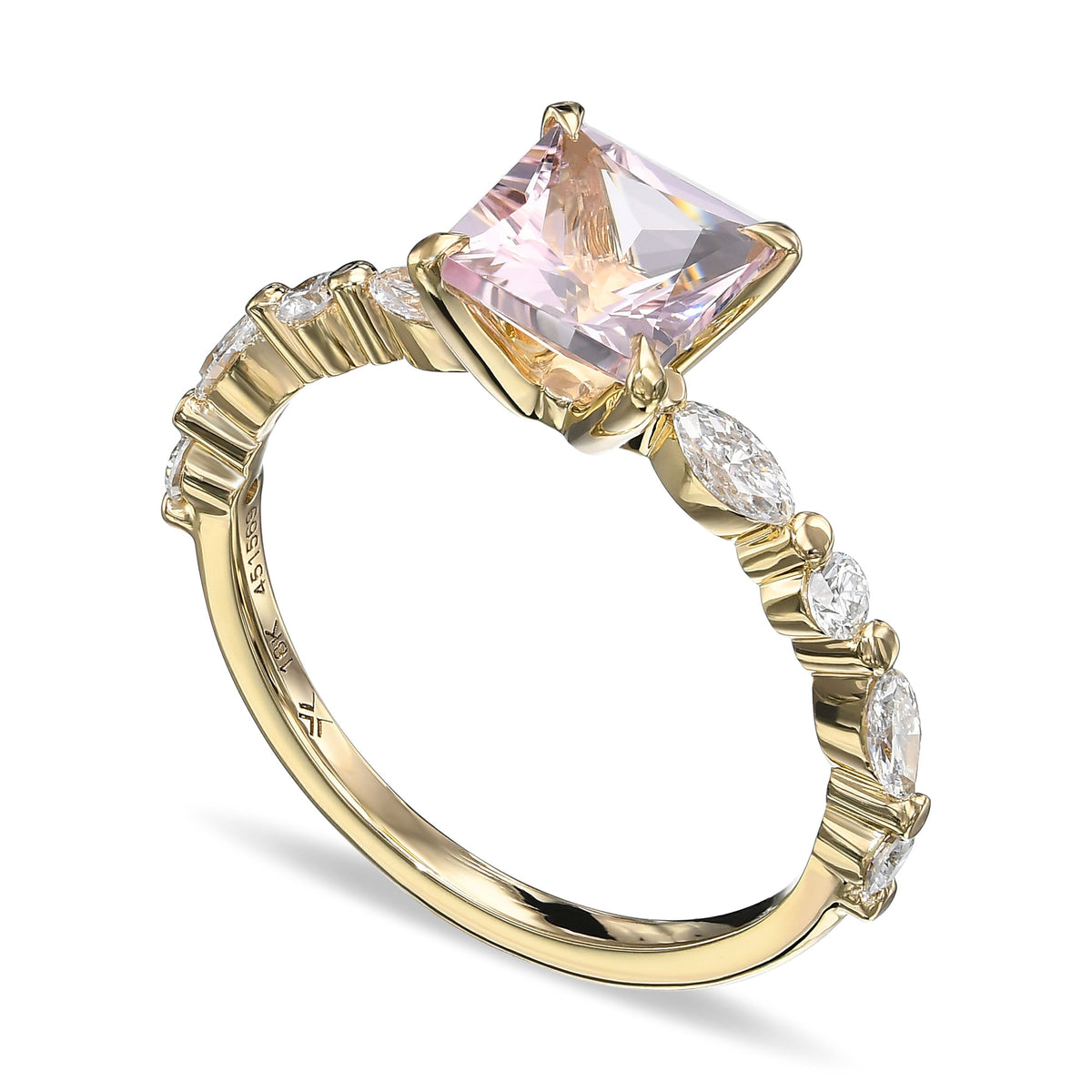 Princess Morganite & Diamond Side Stone Ring