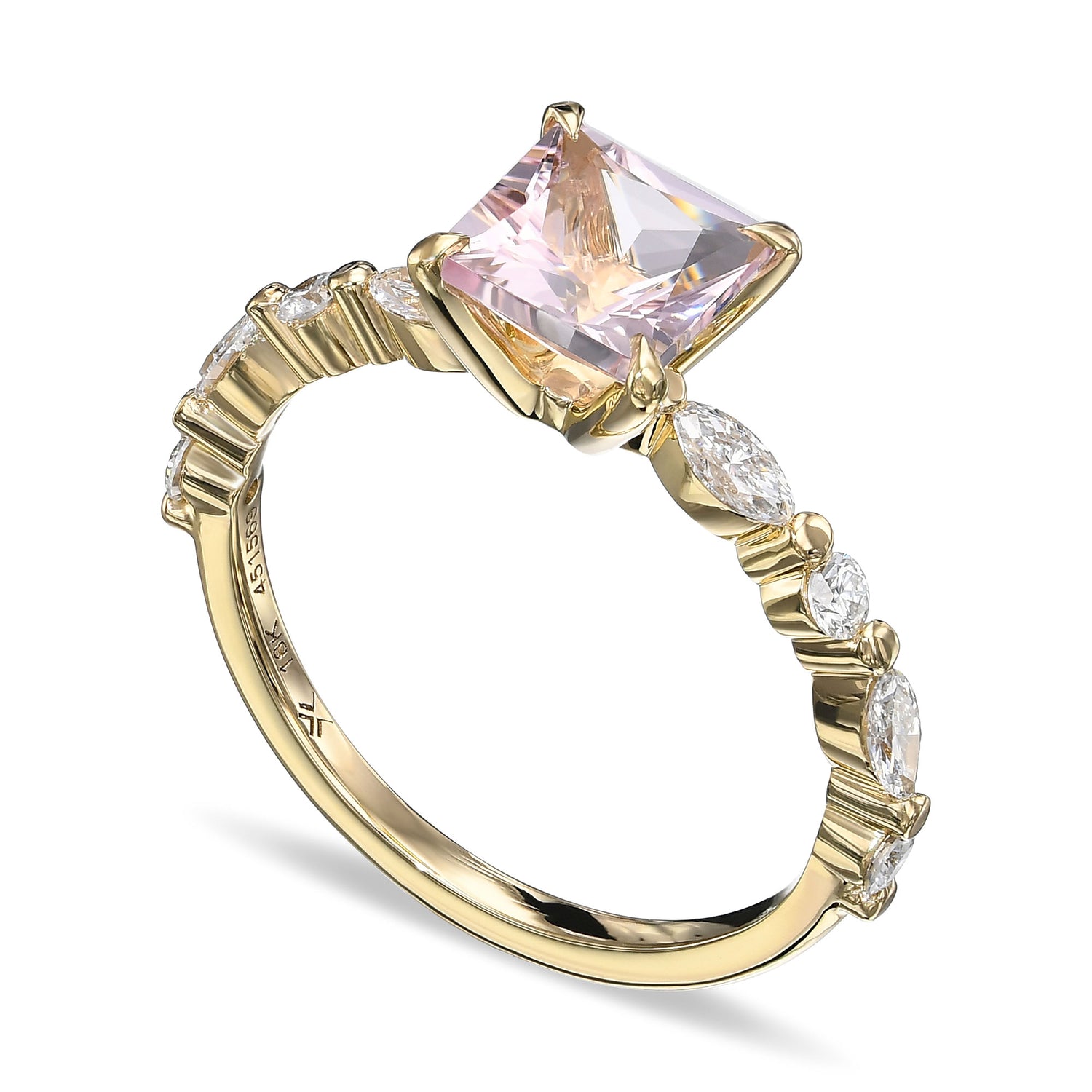 Princess Morganite & Diamond Side Stone Ring