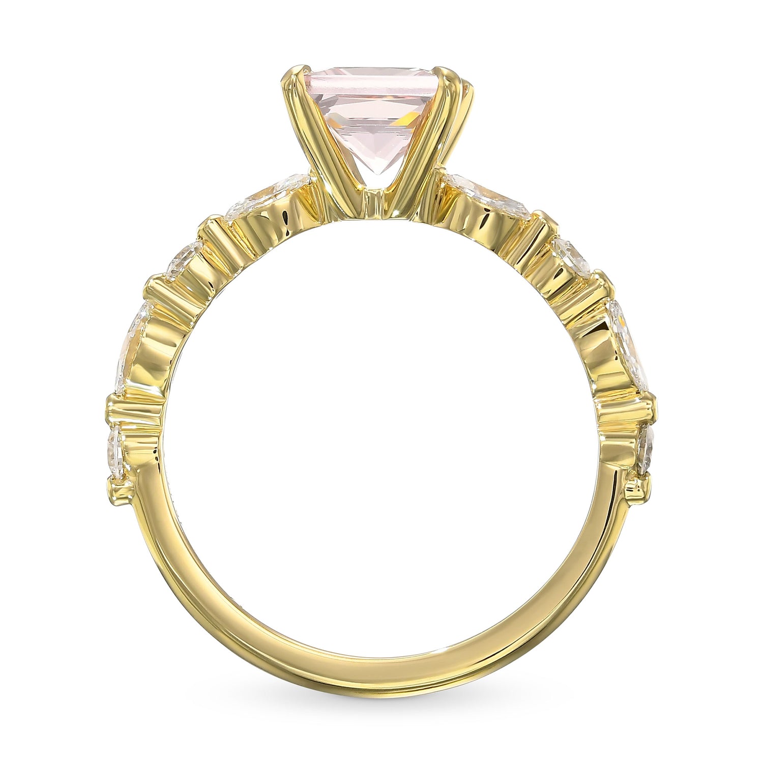 Princess Morganite & Diamond Side Stone Ring