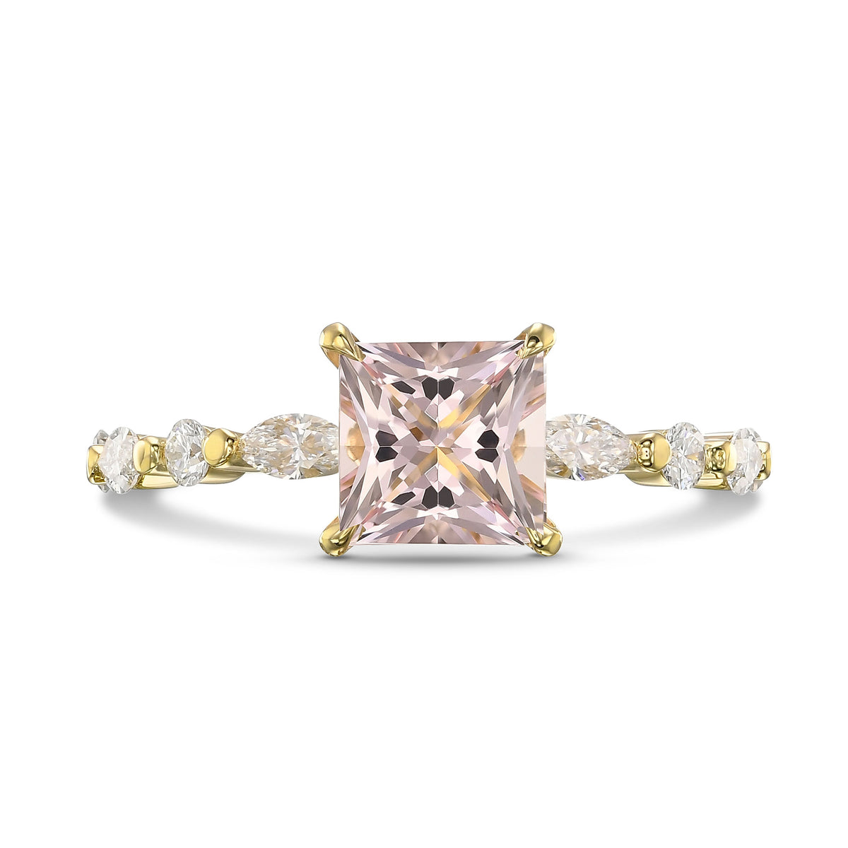 Princess Morganite & Diamond Side Stone Ring