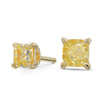 Fancy Intense Yellow Cushion Stud Diamond Earrings