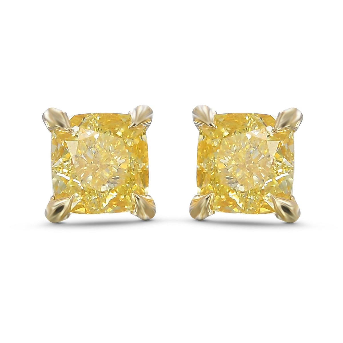 Fancy Intense Yellow Cushion Stud Diamond Earrings