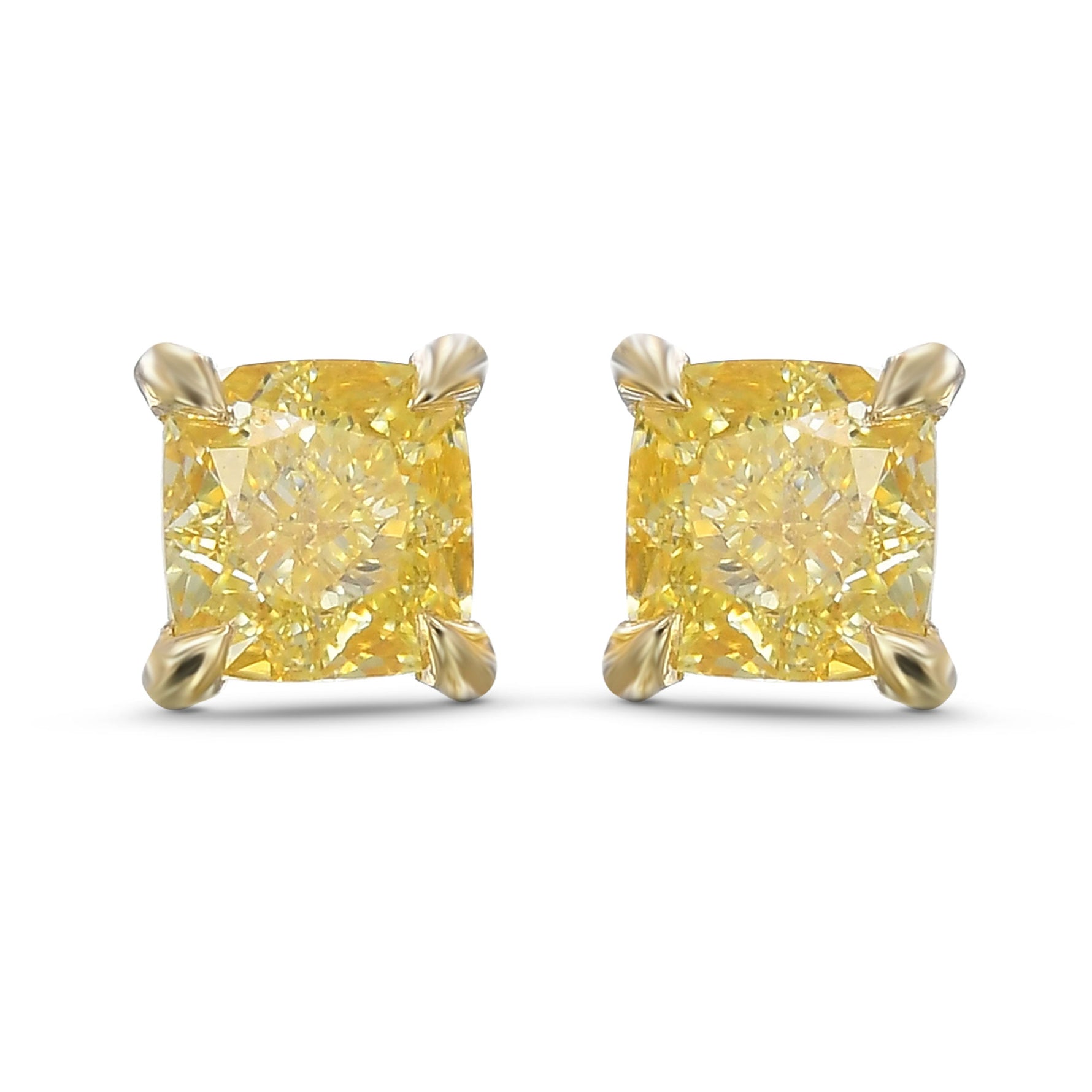 Fancy Intense Yellow Cushion Stud Diamond Earrings