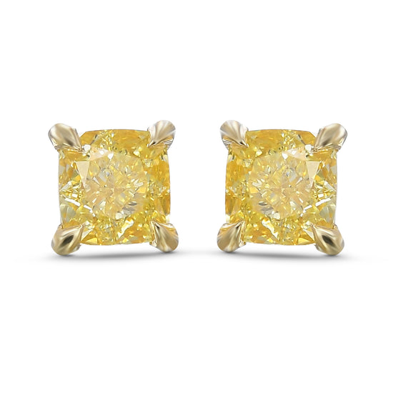 Fancy Intense Yellow Cushion Stud Diamond Earrings