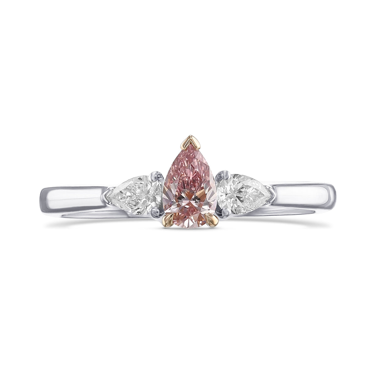 Fancy Pink Pear Three Stone Diamond Ring